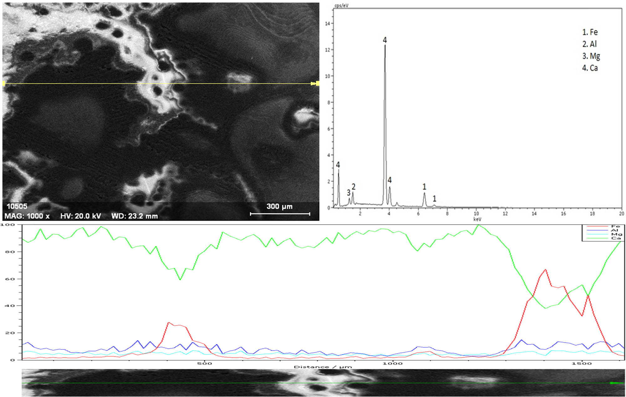 Figure 9
EDX analysis of Fe–B4C–6.66% egg shelter.