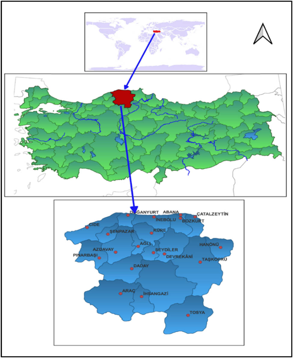 Figure 1 
                  The geographical location of Kastamonu Province.
               