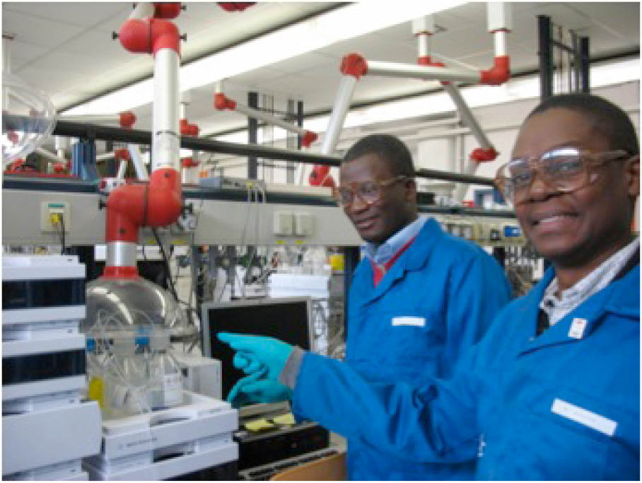 Jonathan Babalola and John Mumbo Review Laboratory Safety Practices and Equipment at Dow Chemical, Terneuzen, Netherlands