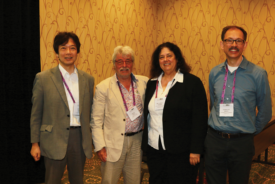 Left to Right: Dr. Koichi Kato, National Institutes of Natural Sciences, Japan; Serge Perez, former Scientific Director of the European Synchrotron Radiation Facility; Pamela Marino, National Institutes of Health, and Geert-Jan Boons, winner of the Claude S. Hudson Award