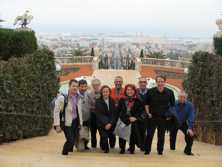 A group of the lecturers in the Baha’i Gardens, Haifa. From left to right: Dr. Mikhail Zayats, Dr. Ilya Kuselman, Dr. Bertil Magnusson, Dr. Francesca Pennecchi. Mr. Ron Sinai (our local tour guide), Dr. Michela Sega, Prof. Ricardo J.N.B. da Silva, Dr. Markus Obkircher and Prof. Emil Bashkansky.