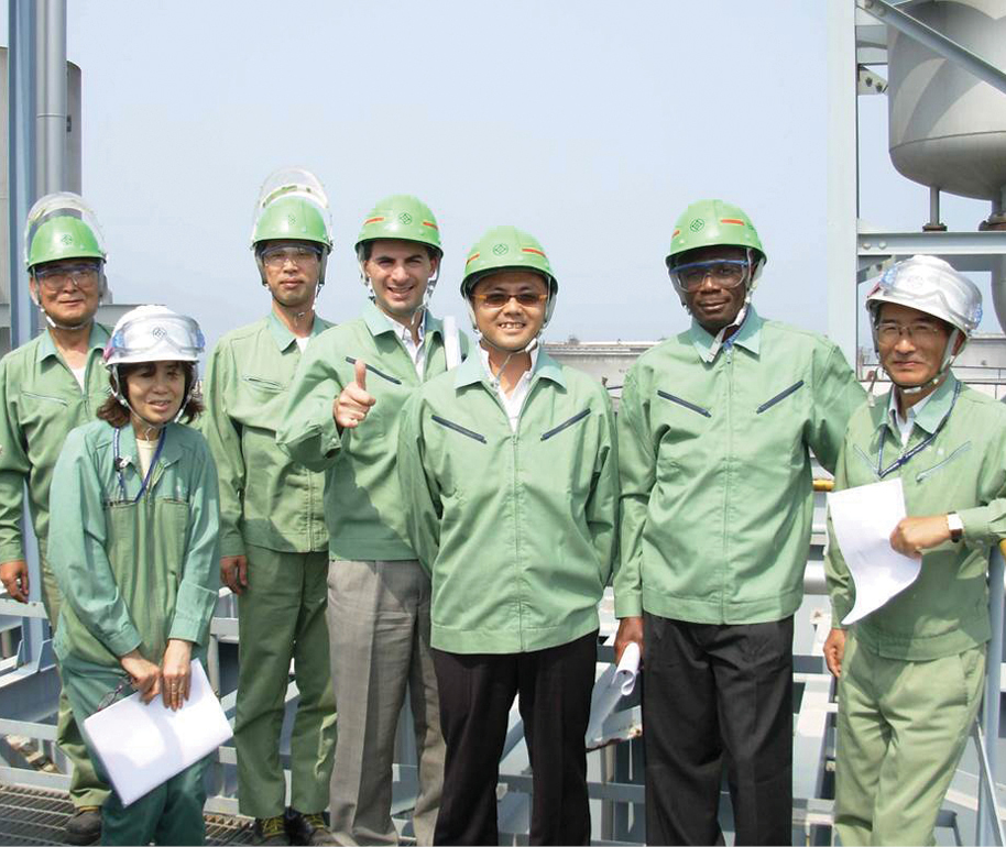  STP Fellows Fabian Benzo (fourth from right) and Godfred Ansah Nyarko (second from right) visited Mitsui Chemicals in Japan in 2007. (retrieved from Chem Int Nov 2012, p. 21; http://iupac.org/publications/ci/2012/3406/pp1_STP.html