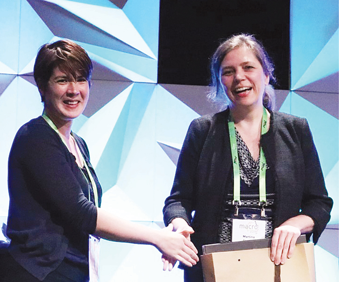  At top: Christine Luscombe (left), Vice President of the IUPAC Polymer Division acknowledging the work of the local organizers, here represented by Martina Stenzel, co-chair of MACRO 2018 program committee.