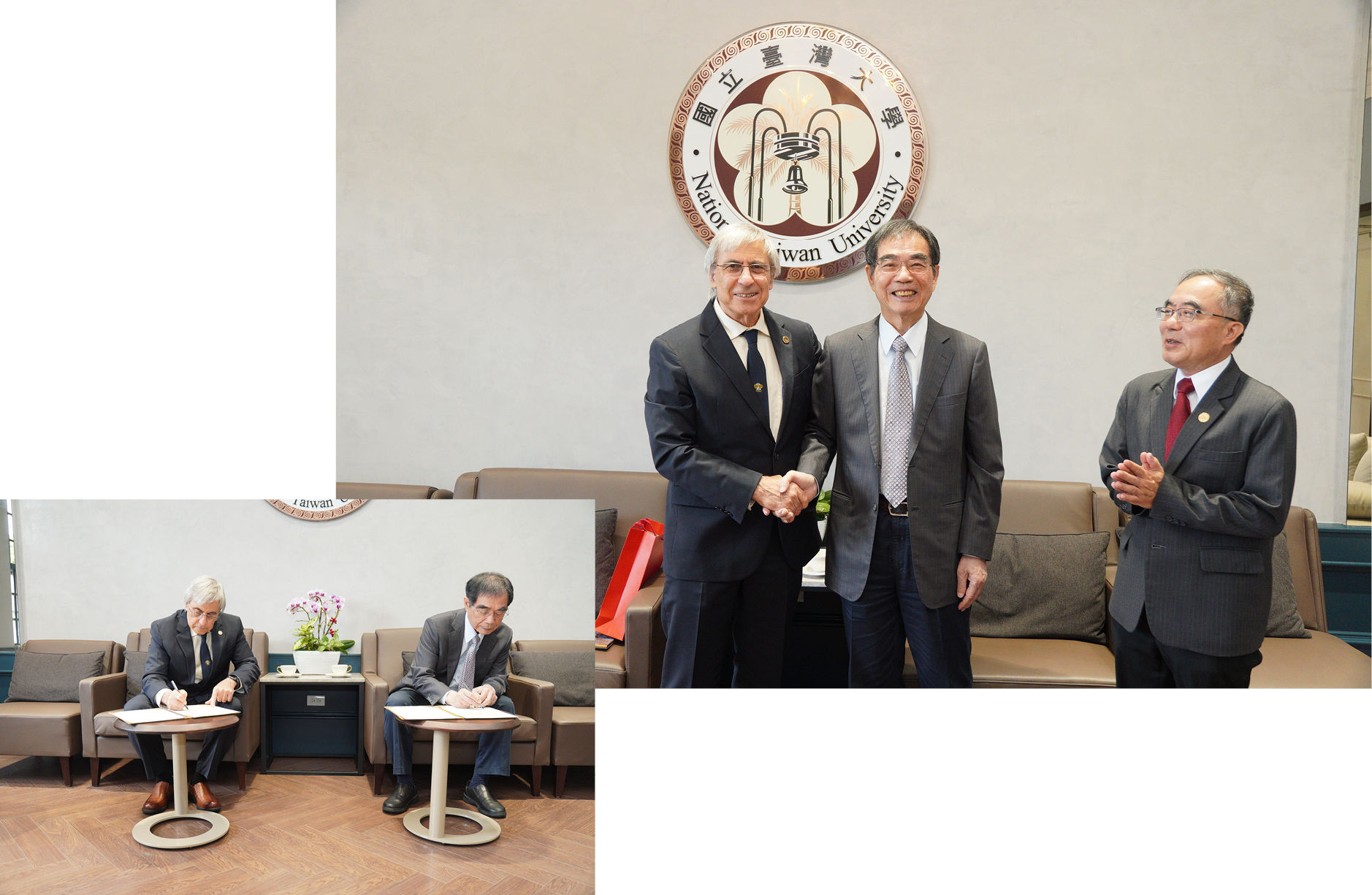  
          Ehud Keinan (left), Raymond Soong, and Wen-Chang Chen at NTU.
        