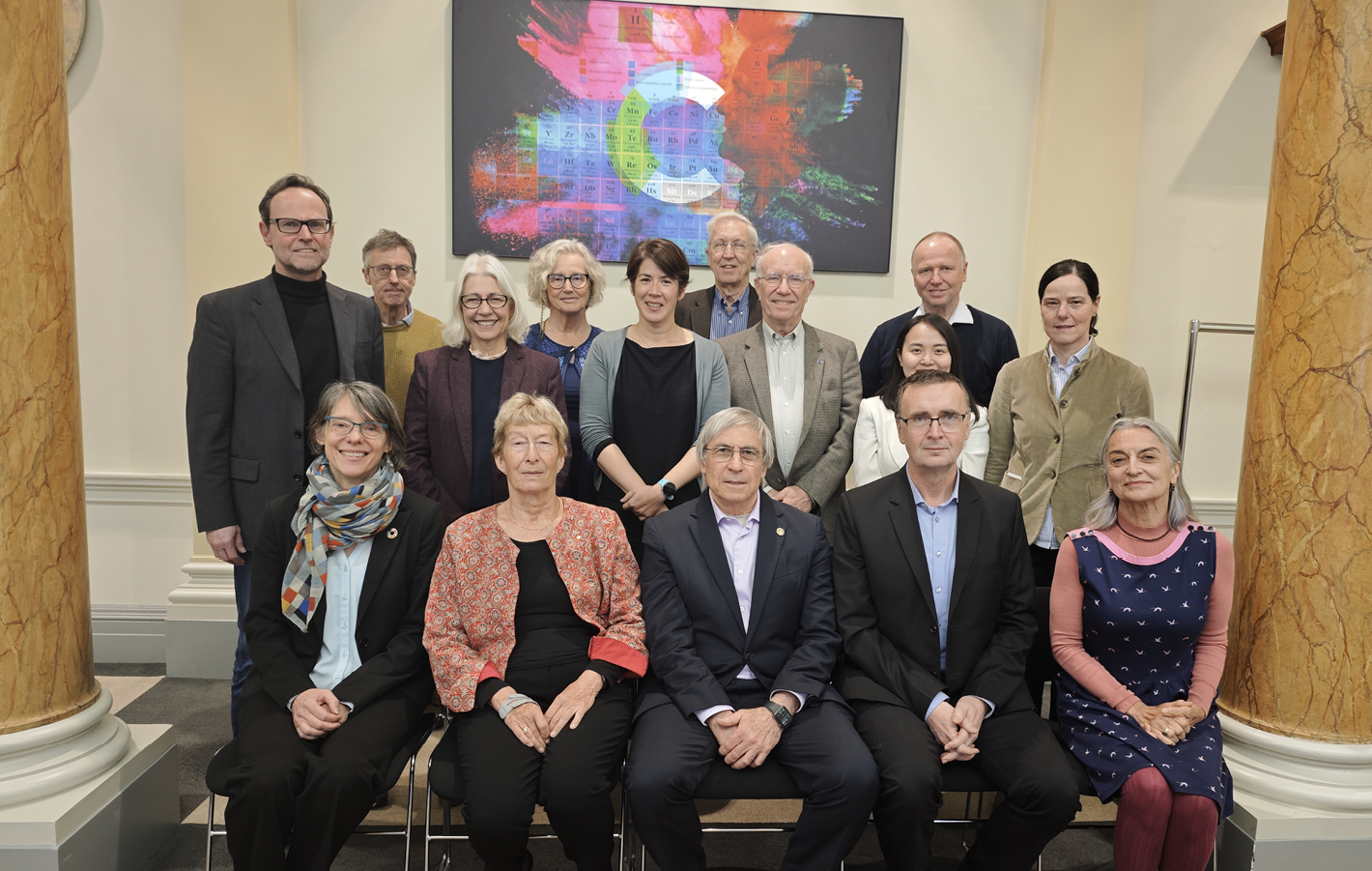  
        The IUPAC Science Board together with Chairs of the IUPAC Project Committee, Evaluation Committee, and the International Younger Chemists Network meet at Burlington House, London on January 16-17. (front row, sitting from left) Fabienne Meyers, Mary Garson, Ehud Keinan, Zoltan Mester, Frances Separovic, (second raw, standing) Peter Schreiner, Derek Craston, Ale Palermo, Eva Akesson, Christine Luscombe, Russell Boyd, Pierre Braunstein, Tien Thuy Quach, Igor Lacik, and Lidia Armelao.
      