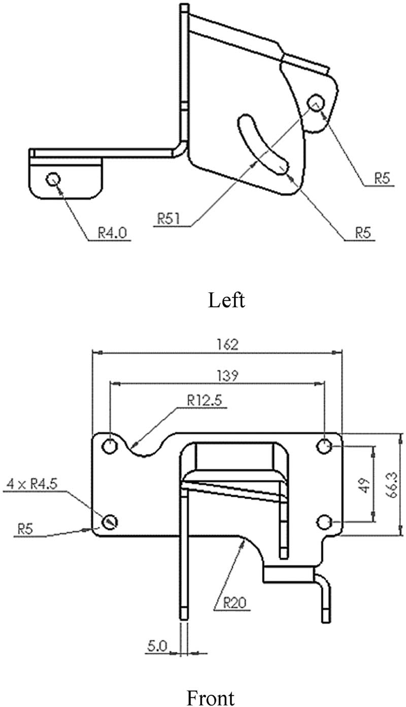 Figure 2
Initial design bracket. Left, Front.