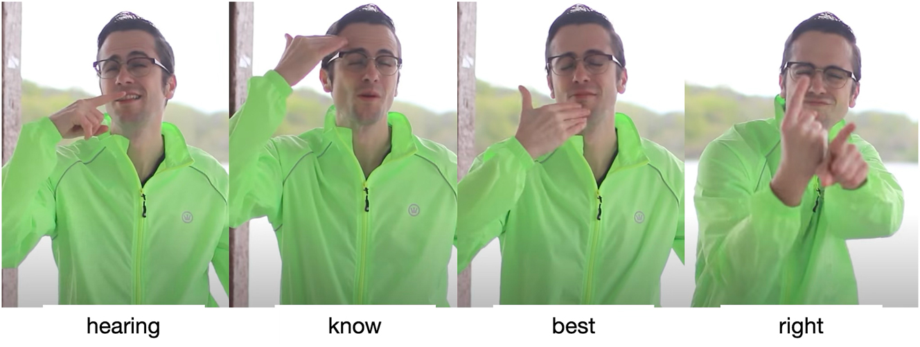 Figure 13: 
An ASL reference: [hearing know best (right)] ‘hearing people know best, indeed!’ (images from https://youtu.be/MoxVdw6T0LA?t=35).
