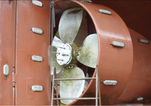 Figure 6: 
						Ship propeller and rudder with aluminum alloy sacrificial anodes.
					