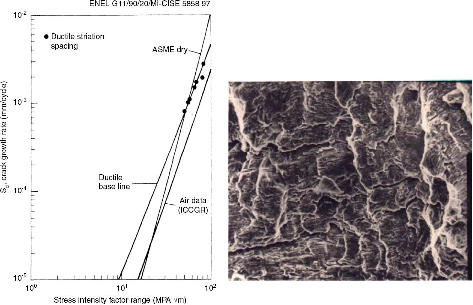 Figure 5: 
					Example of ductile striations and spacing measurements.
				