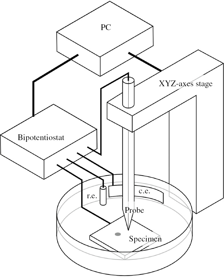 Figure 4: 
					Schematic set-up of the SECM.
				