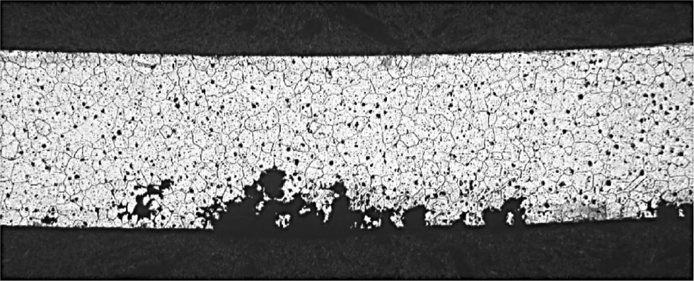 Figure 13: 
						Intergranular corrosion of an aluminium tube.
						Reprinted by permission from Springer Nature: Journal of Failure Analysis and Prevention, Ifezue and Tobins (2015), Copyright 2015.
					