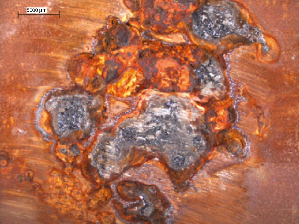 Figure 16: 
						Tubercles observed on the shell surface of a heat exchanger.
						Reprinted from Huttunen-Saarivirta et al. (2012), with permission from Elsevier.
					