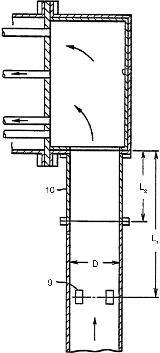 Figure 26: 
						Cathodic protection of heat exchanger tubes by placing the anodes 9 in the piping 10 before the heat exchanger (Noboru et al., 1989).
					