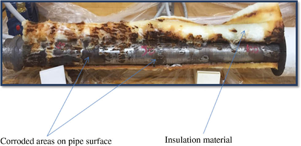 Figure 2: 
          CUI on insulated uncoated steel pipe.
        