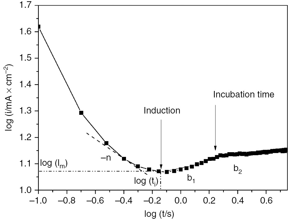Figure 10: 
						Kinetic parameter determination from logarithmic scale of current transients.
					