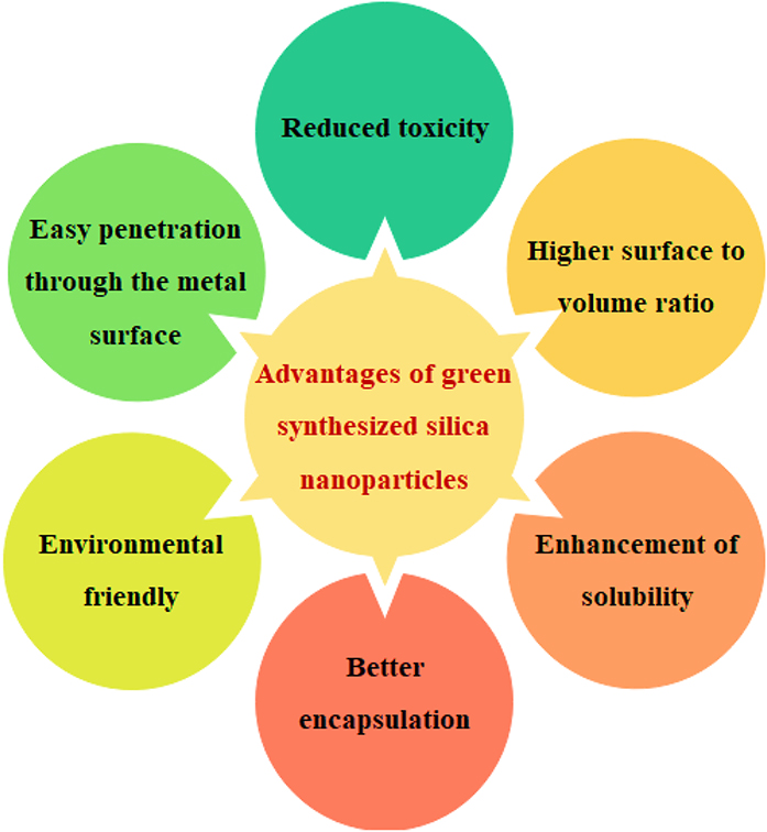 Figure 1: 
					Advantages of green synthesized silica nanoparticles.
				