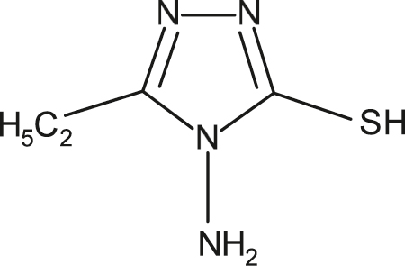 Figure 11: 
						Structure of 3-ethyl-4-amino-mercapto-1, 2, 4-triazole (Inh-10).
					