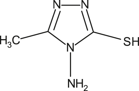 Figure 12: 
						Structure of 3-methyl-4-amino-mercapto-1, 2, 4-triazole (Inh-11).
					