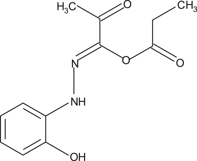 Figure 19: 
						Structure of propanoyl(1Z)-N-(2-hydroxyphenyl)-2-oxopropane hydrazonoate (Inh-21).
					