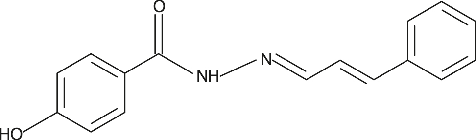 Figure 24: 
						Structure of 4-hydroxy-N′-[3-phenylprop-2-en-1-ylidene] benzohydrazide (Inh-27).
					