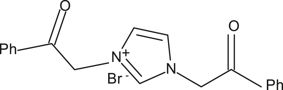 Figure 25: 
						Structure of 1, 3-bis(2-oxo-2-phenylethyl)-1H-imidazol-3-ium bromide (Inh-28).
					