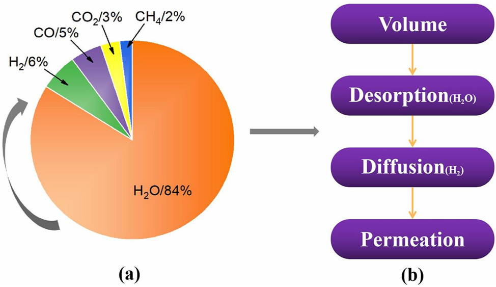 Figure 1: 
							Vacuum systems of semiconductor manufacturing industry. (a) Percentage of vacuum system gas types; (b) sequence of pumping.
						
