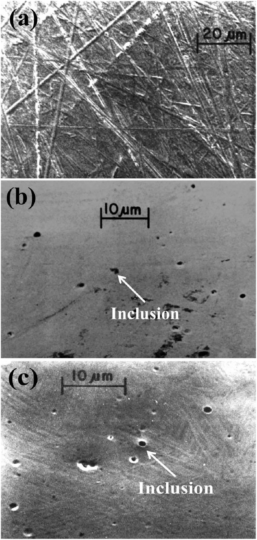 Figure 30: 
							Surface morphology after electrolytic polishing: (a) 0 min, (b) 15 min, (c) 25 min (Sutow 1980). Reprinted with permission; copyright 1980 John Wiley and Sons.
						