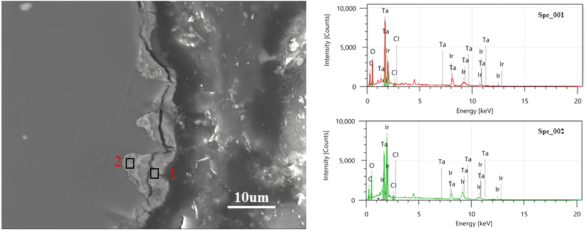 Figure 6:
SEM and EDS of a cross section of a failed anode.
