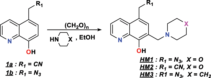 Figure 3: 
Synthetic scheme of 
HM



1

, 
HM



2

 and 
HM



3

.
