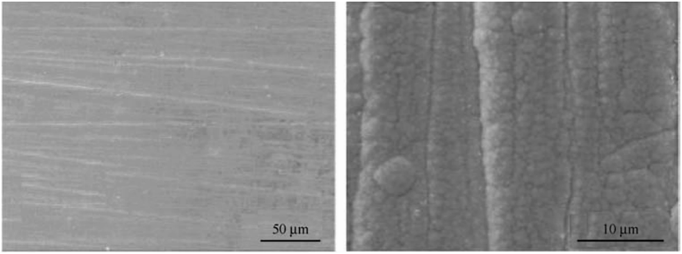 Figure 9:
Durability of DLC coatings under high-temperature, high-pressure CO2 exposure (coating morphology on the inner surface of stainless pipe). Reprinted with permission from (Zhang et al. 2018). Copyright @ 2018 by IOP Publishing Ltd. All rights reserved.