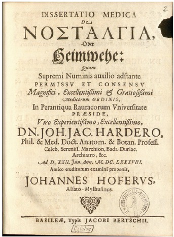 Figure 11 
					Johannis Hofer’s Dissertatio medica de nostalgia (1678)
				