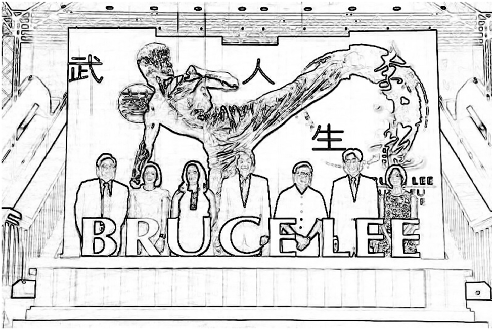 Figure 2: 
					An image of the statue of Bruce Lee showing its size in relation to visitors.4
				