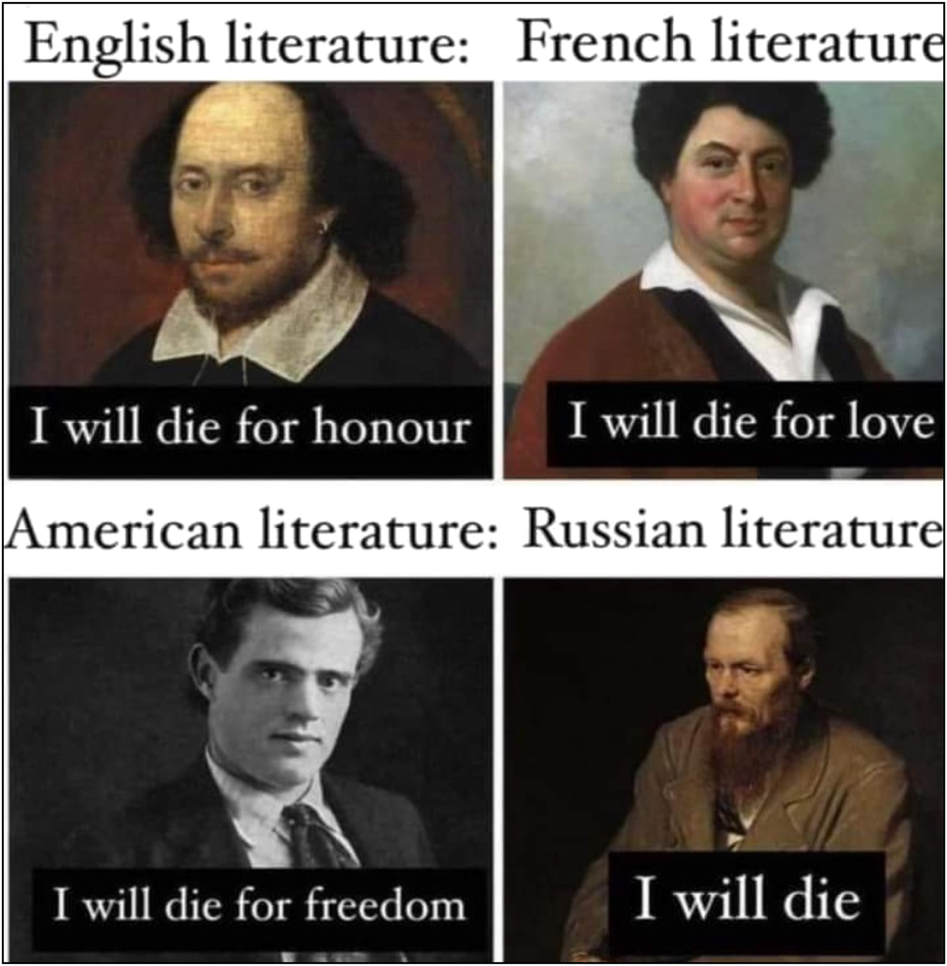 Figure 9: 
A meme on the differences between different literatures (photo credit: Reddit, retrieved from https://www.reddit.com/r/memes/comments/j3sfcr/culture_cultivates_us/).
