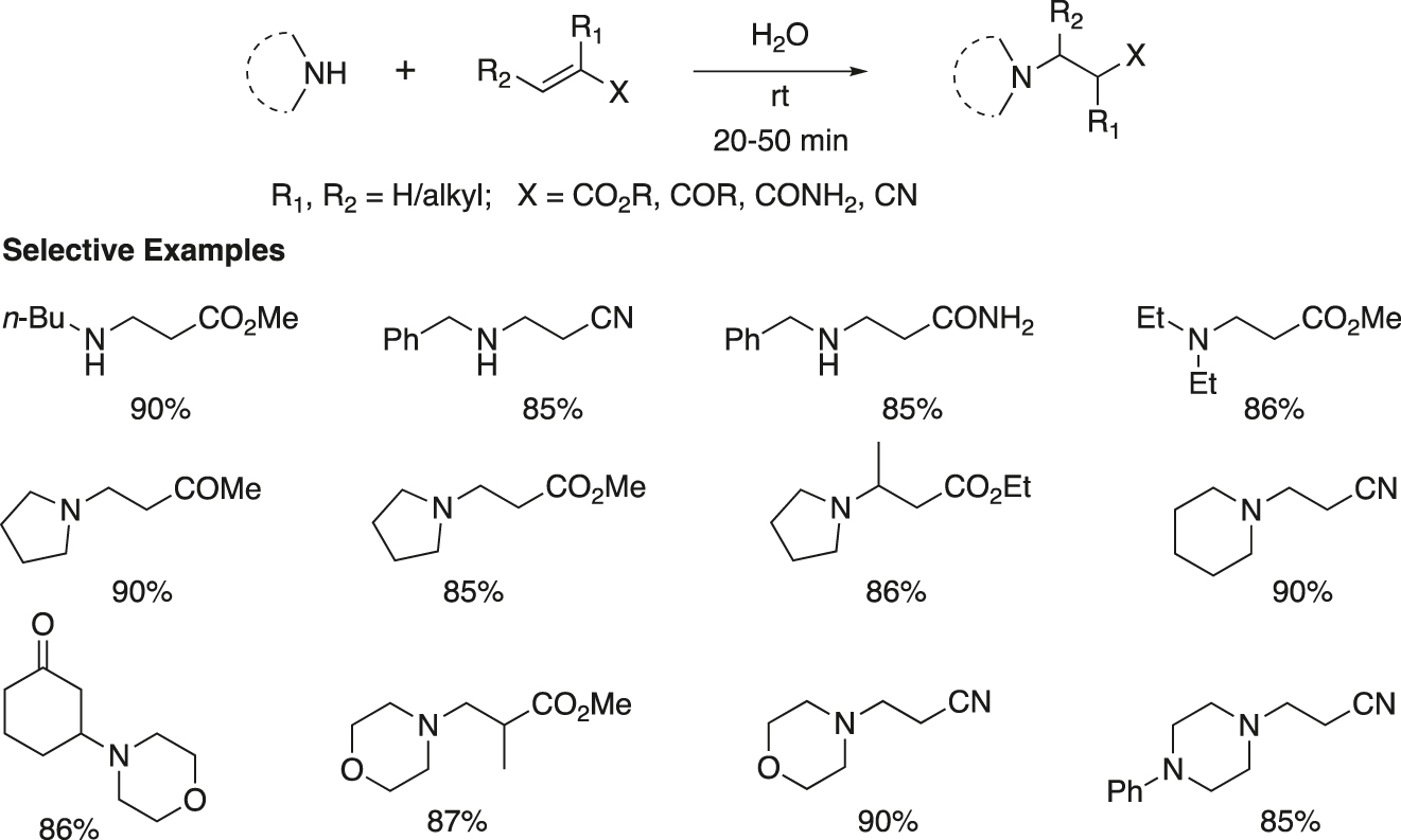 Figure 10: 
Aza-Michael reaction in water.
