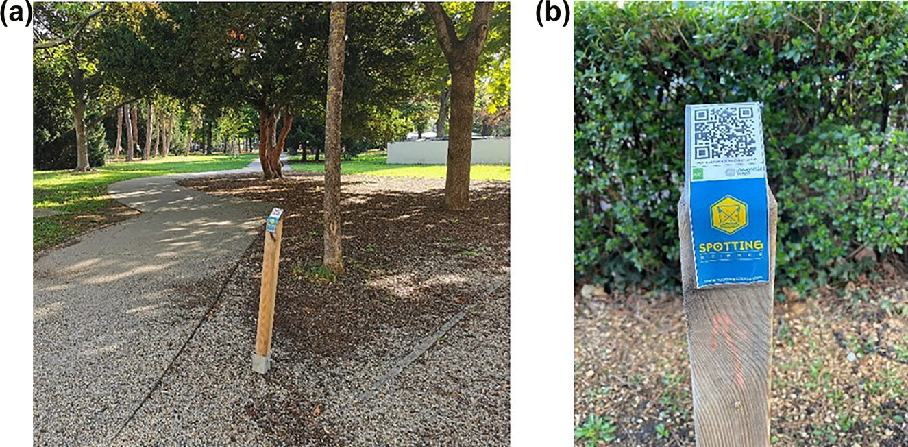 Figure 2: 
(a) and (b) ScienceSpots at the Campus of the University of Vienna.
