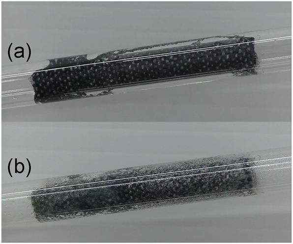 Figure 4: 
Dummy Hypo helmet (a) before and (b) after exposure to chlorine.
