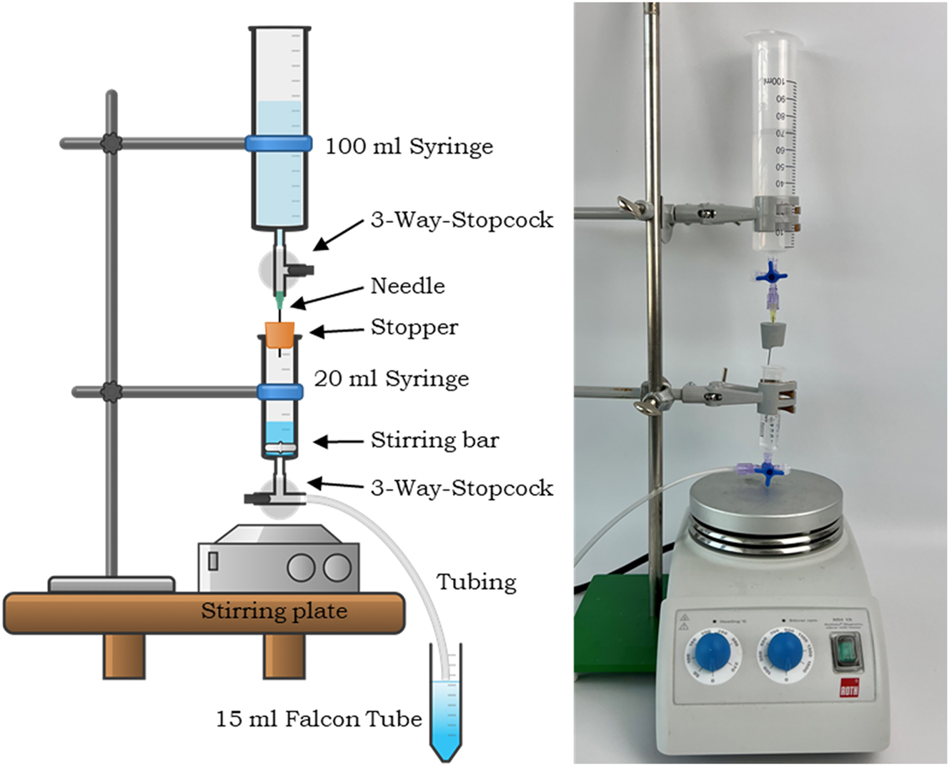 Figure 1: 
Setup of the Luer-Lock low-cost density gradient maker.