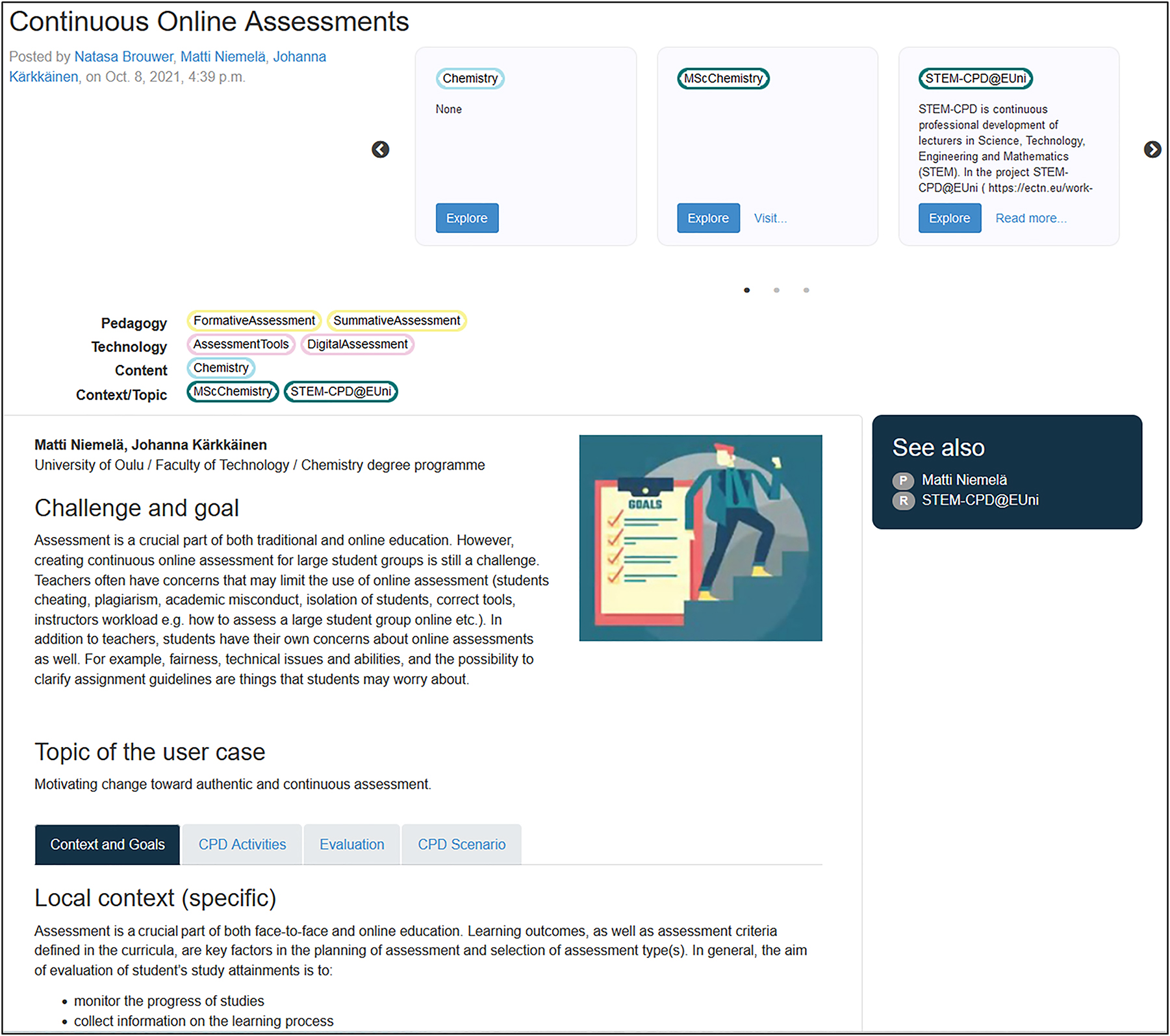 Figure 2: 
A print screen of a CPD user case continuous online assessments on starfish, https://starfish-education.eu/usercase/1076/.