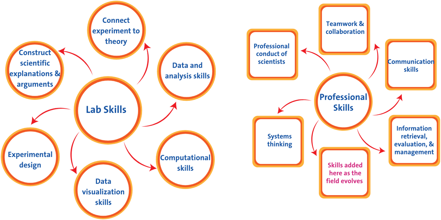 Figure 3:
Laboratory skills and professional skills as described in the ACS Guidelines. As the need arises for the development of new skills (e.g., using AI), there is flexibility to further develop this section.