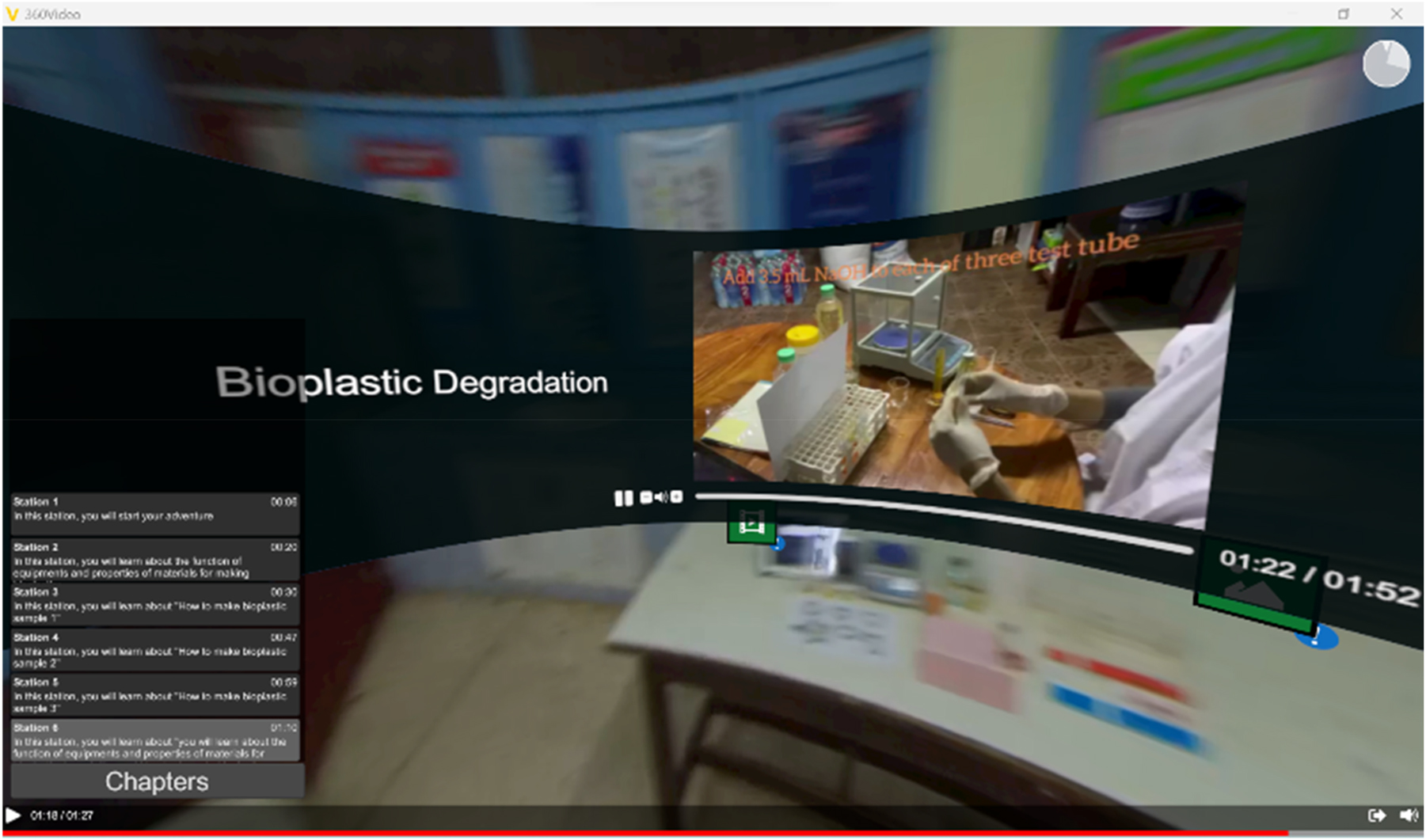 Figure 5: 
A screen example of the interactive 360-degree video lesson.
