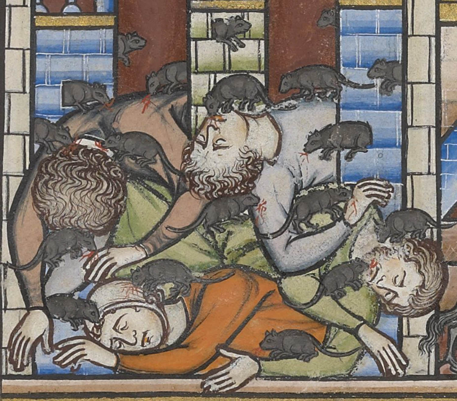 Figure 1
“The Plague at Ashdod,” detail, illuminated manuscript, c. 1250, The Pierpont Morgan Library, New York, MS 638, folio 21 verso.