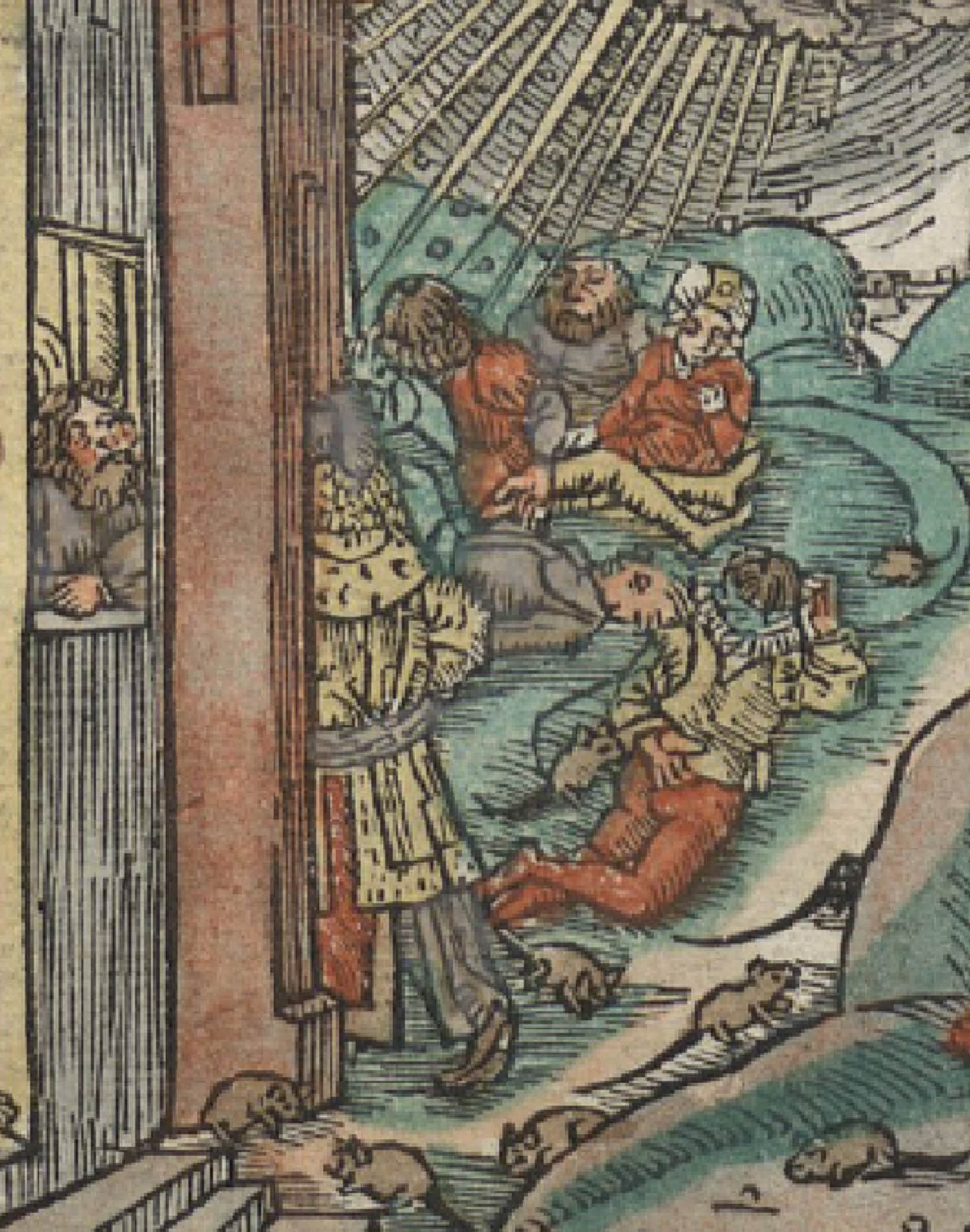 Figure 2
“The Plague at Ashdod,” detail, incunabula bible, 1494, Bayerische Staatsbibliothek, München, Rar. 880, folio 111 verso.