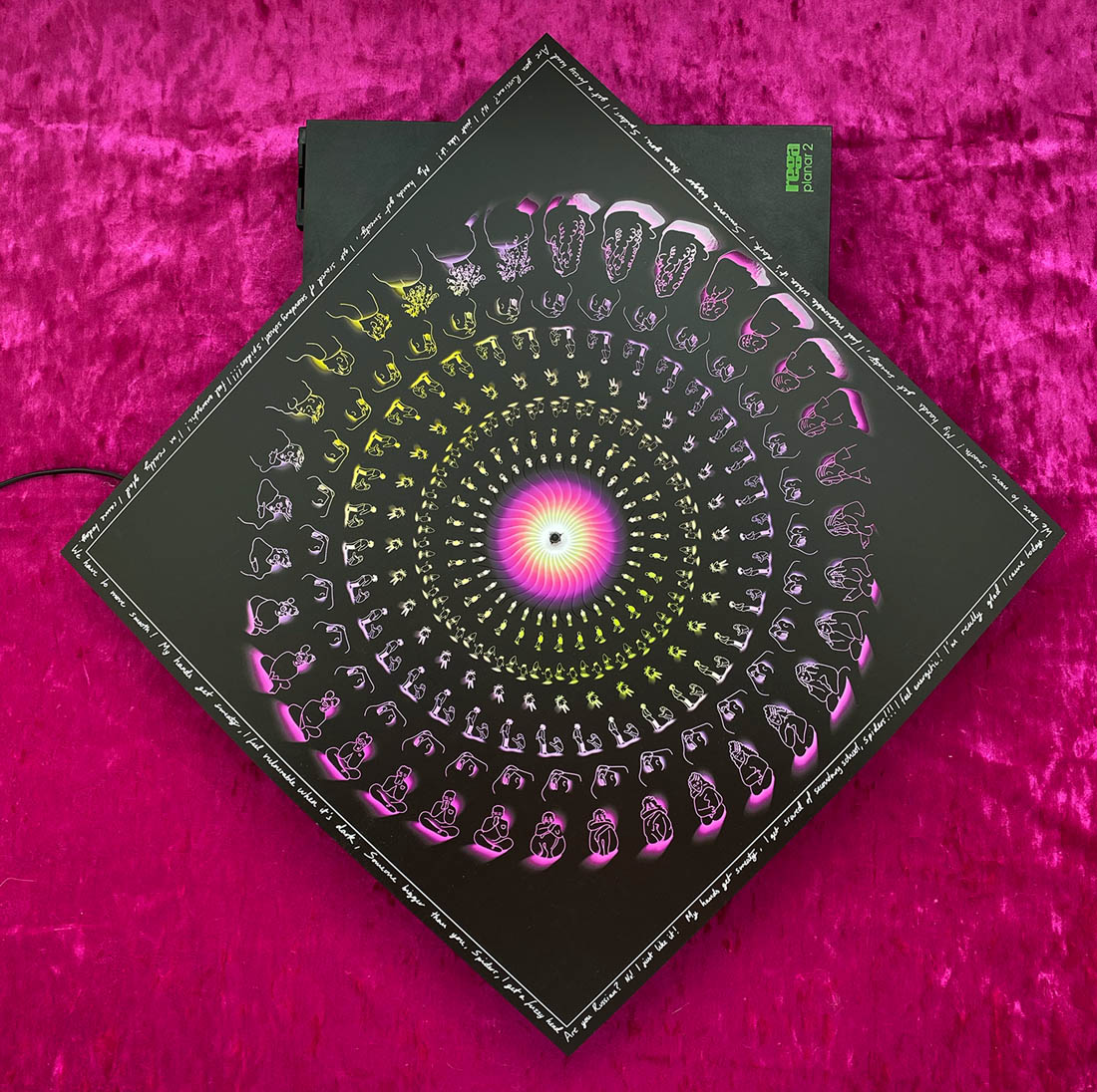 Figure 5 
               
                  Ring a Ring o’ Poses. Animated digital print on an armless record player by Jennifer Zheng.
            