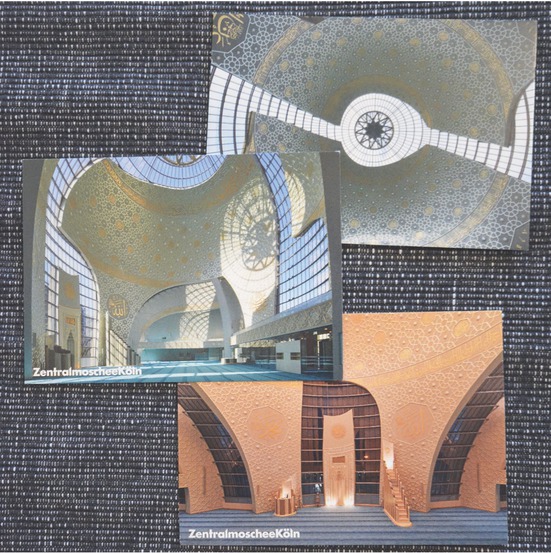 9 Postkarten aus einer Serie zur Zentralmoschee in Köln, herausgegeben von der DITIB Köln mit Fotografien von Andreas Secci von 2018, Aufnahme 2025