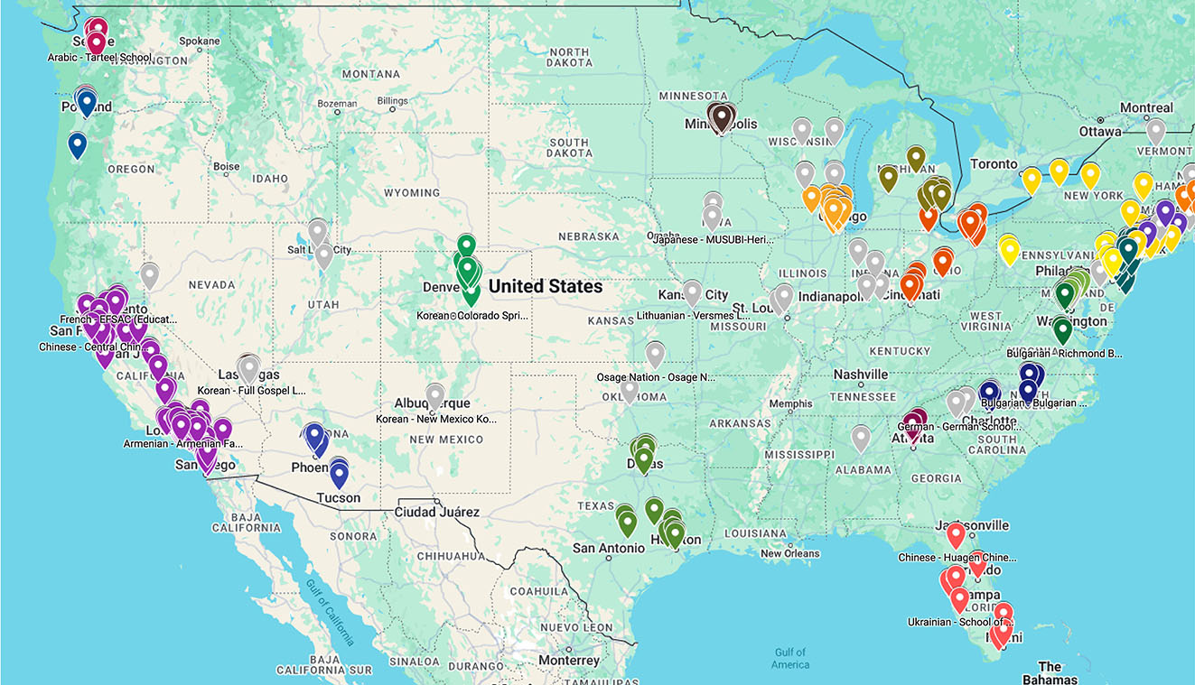 Figure 3: 
National coalition of community-based language schools map, 2024.
