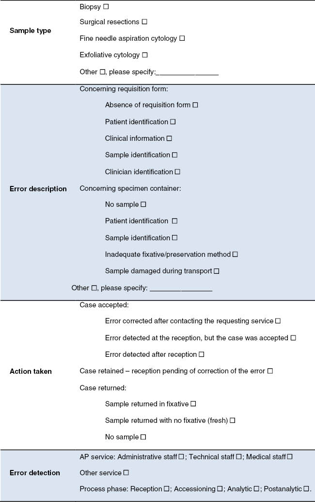 Figure 1: Input Form A – information requested for error characterization.