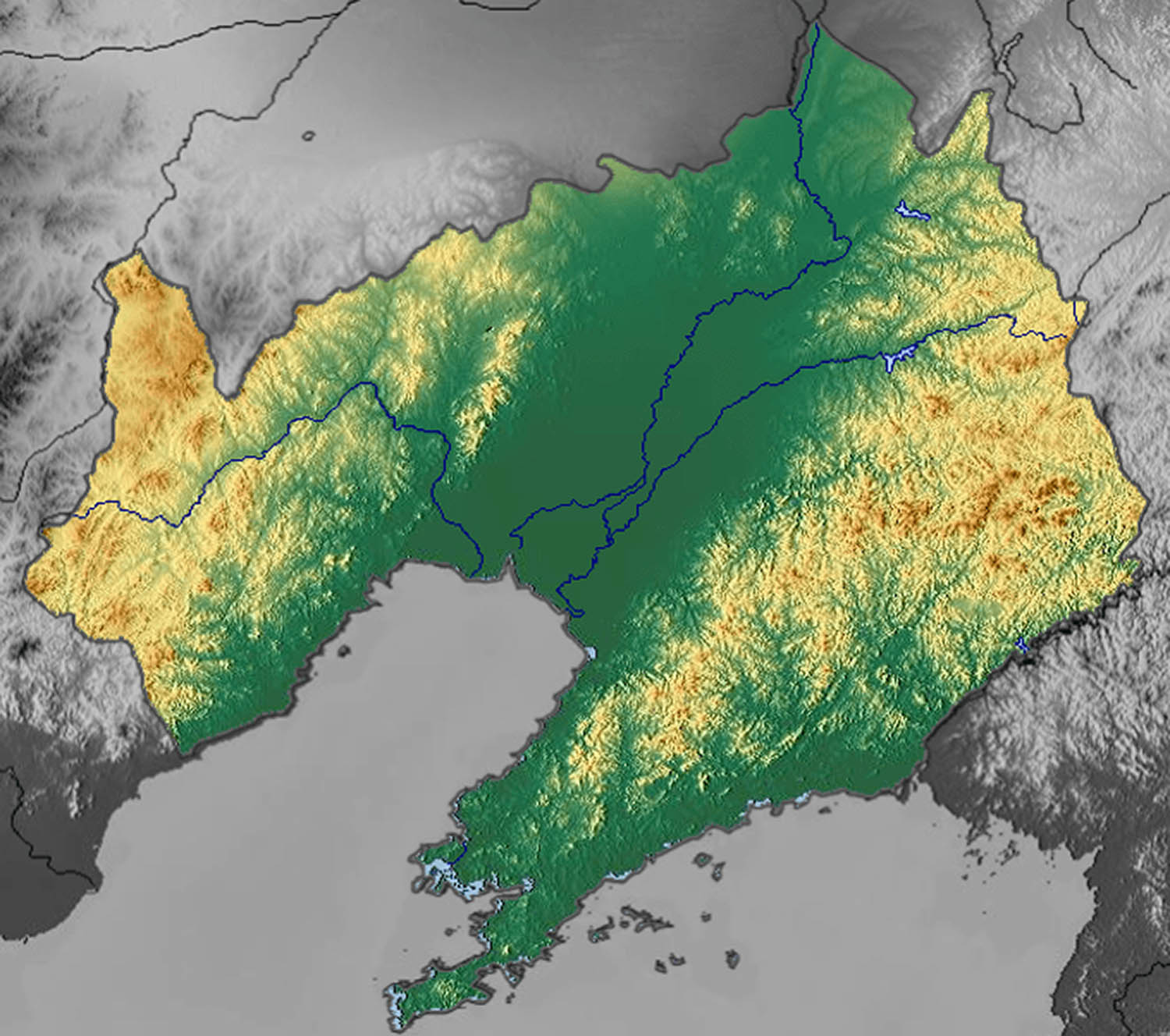 Figure 3 
                     Topographic map of Liaoning province. Note: Figure is sourced from the website: https://www.sohu.com/a/605452478_121124217.