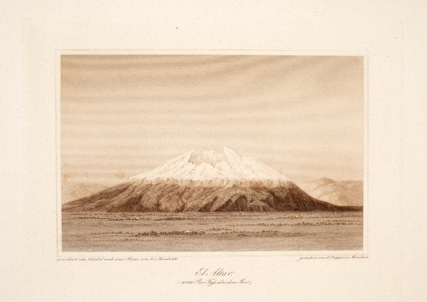 Abb. 2: Tafel „El Altar“ aus dem Bildatlas Umrisse von Vulkanen (1853), gezeichnet von Karl Friedrich Schinkel nach einer Skizze von Humboldt.