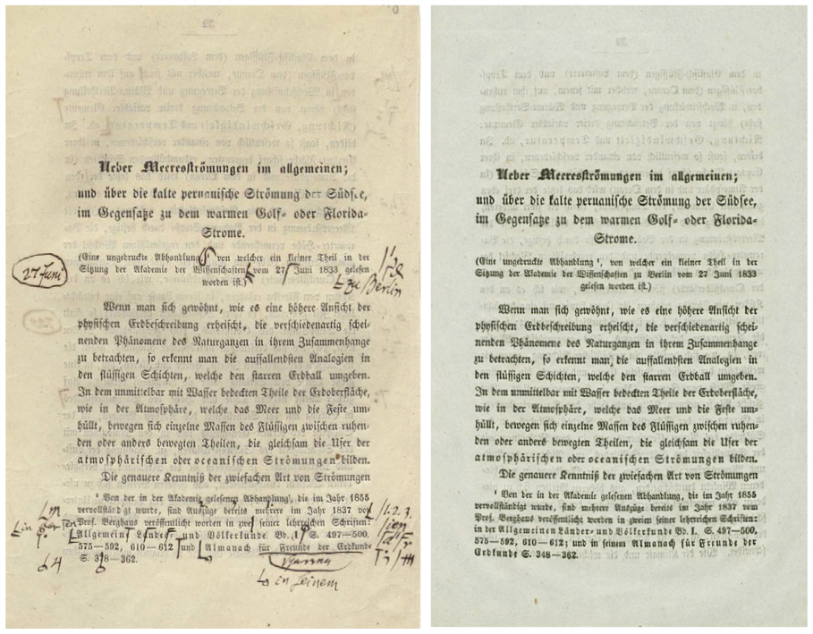 Abb. 6: Titelblätter der Korrekturfahnen aus Krakau (links) und Marbach (rechts).