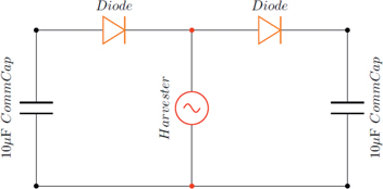 Figure 8: 
						Circuit diagram of two commercial capacitors having a capacitance of 10 μF.
					